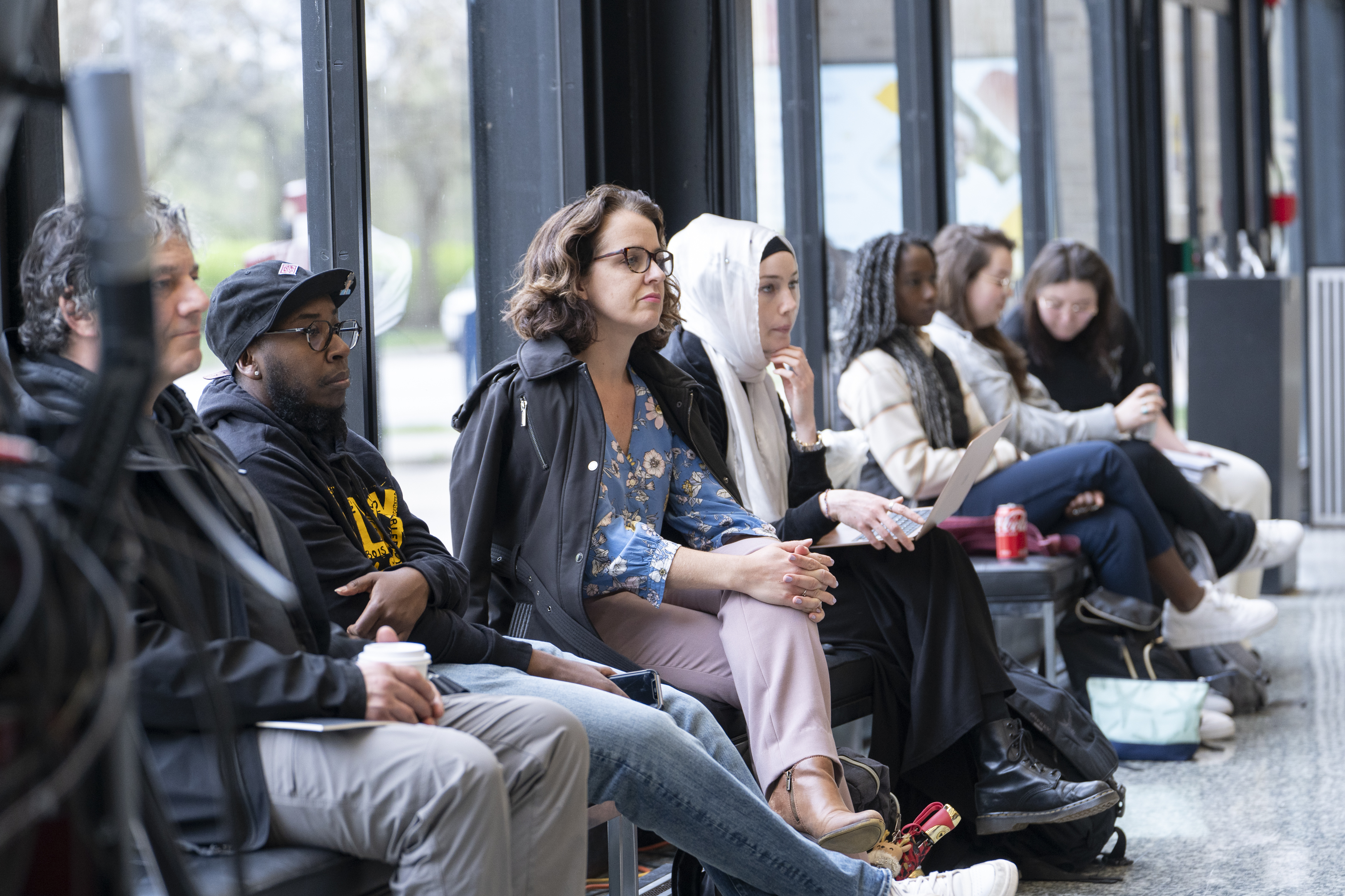 group of people listening