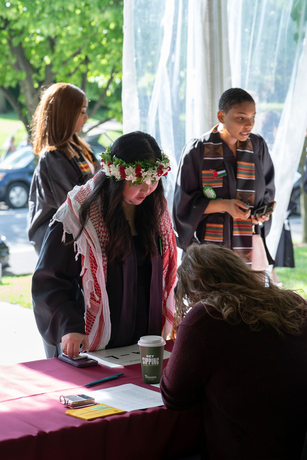 Graduate checks in for ceremony