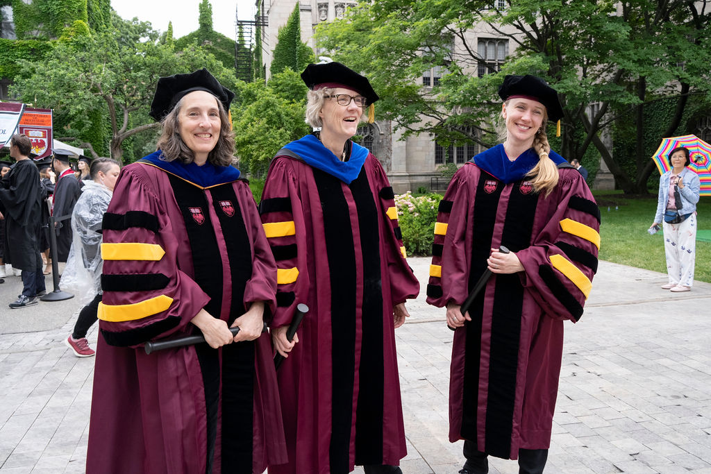 Faculty members in academic regalia stand as convocation ceremony begins