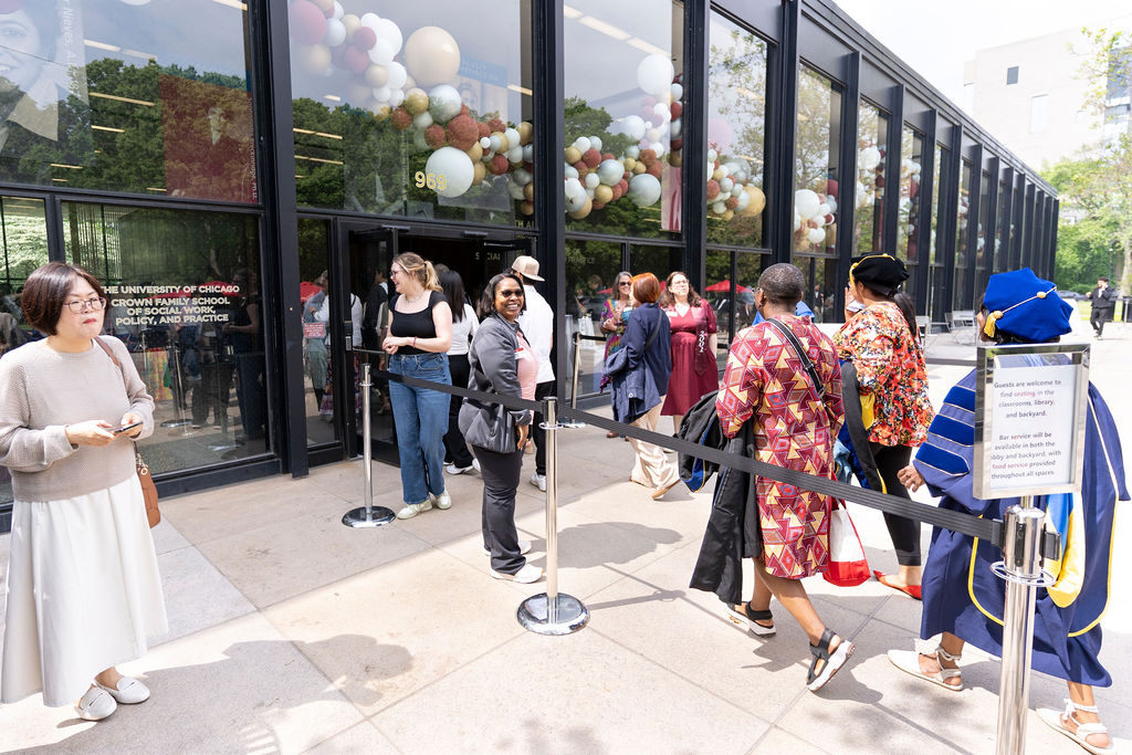 People waiting in line for the reception