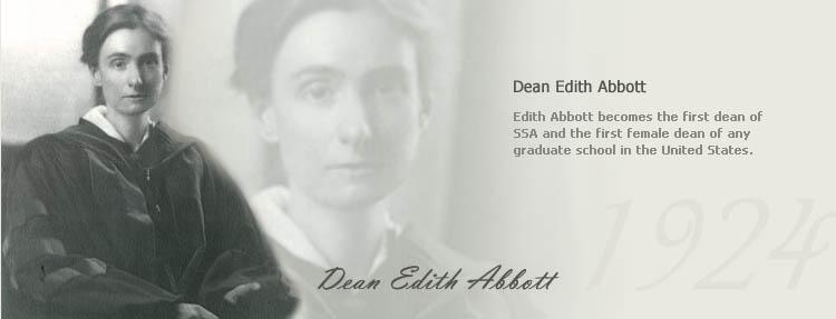 Black and white image of Dean Edith Abbott seated wearing academic regalia.