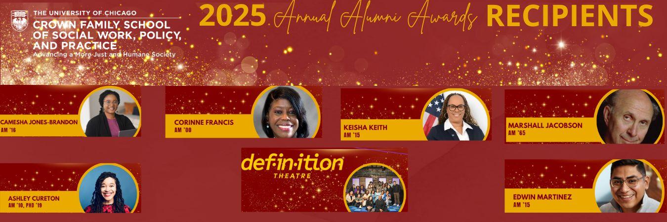 Images of Alumni Award recipients on a red background