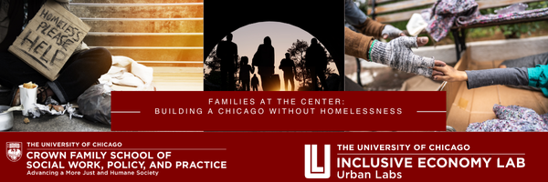 Banner for the Homelessness Conference, titled ‘Families at the Center: Building a Chicago Without Homelessness.’ 