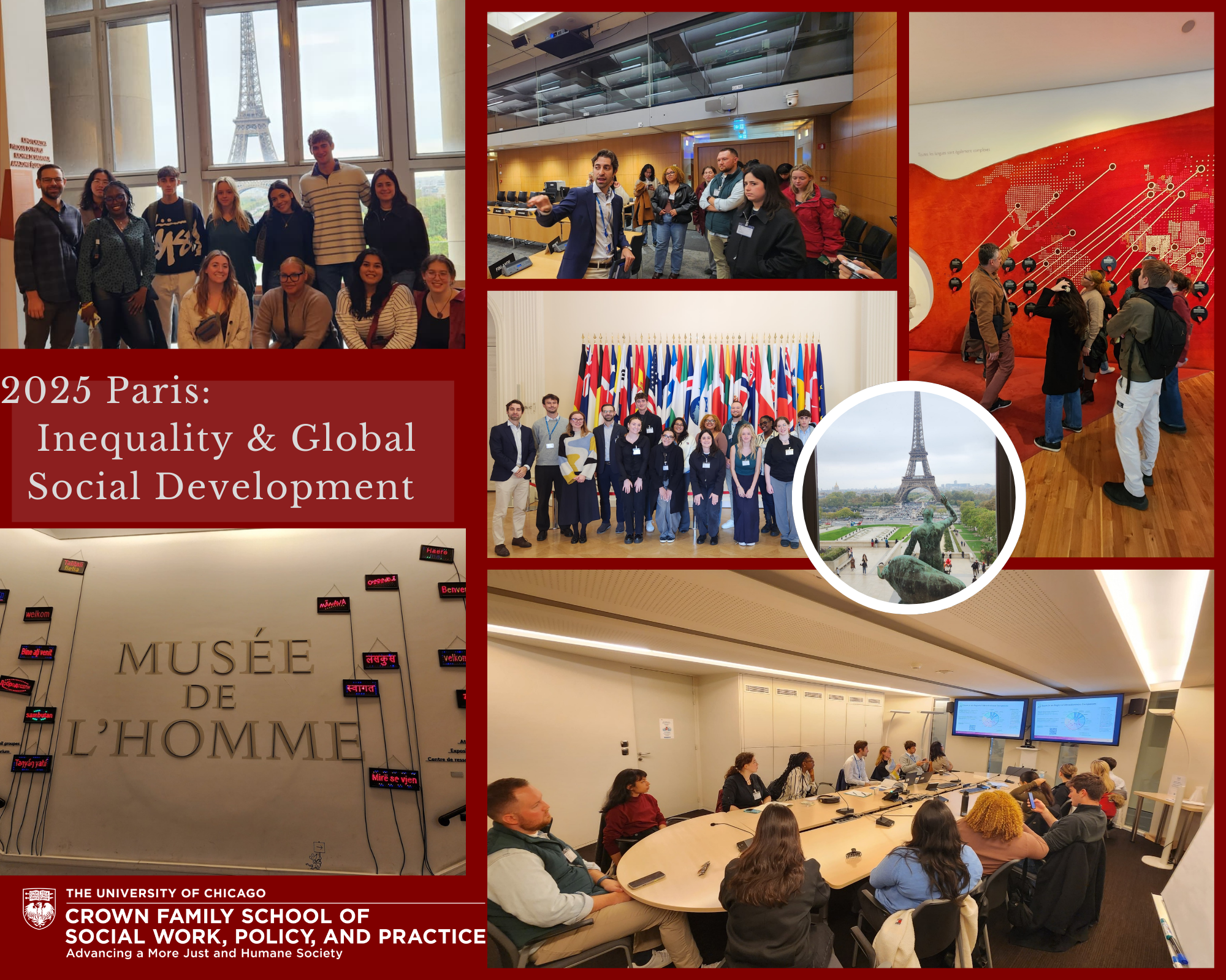 Photo Collage of 5 images highlighting the Paris Cohort with title text that says "2025 Paris Inequality & Global Social Development