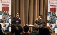 Trevor Noah speaking to students\